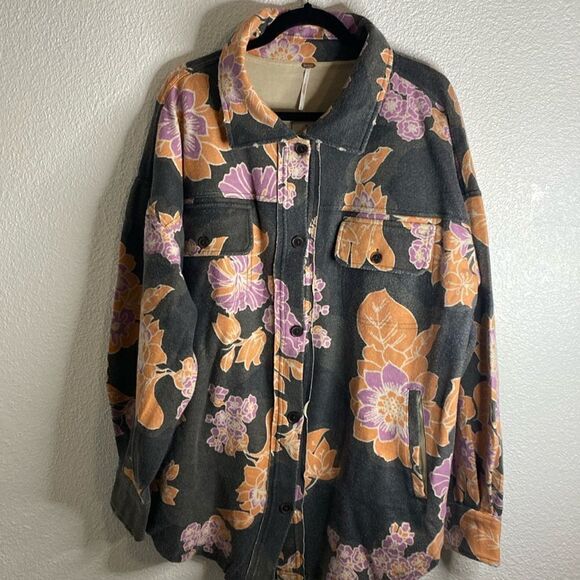 NWT- Free People Printed Ruby Jacket in Charcoal Size Large - Picture 1 of 14